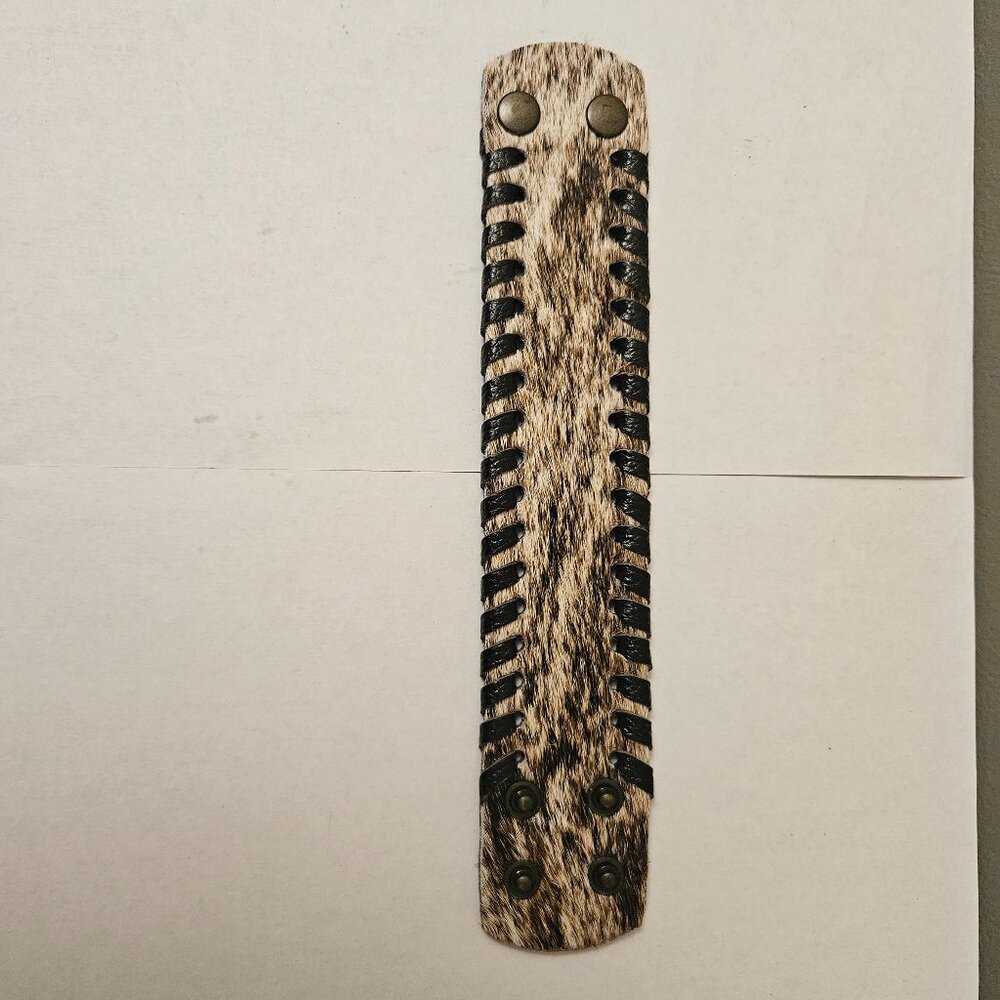 Natural Hair-on-Hide Leather Cuff Bracelet - Brindle